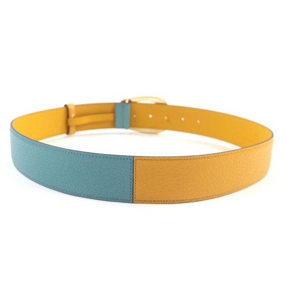 Gucci Memorable Buckle g Logo Buckle Bicolor Leather Belt Yellow Blue main image 7